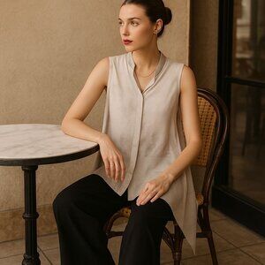 Elie Tahari Women’s Silk Asymmetric Top S – Quiet Luxury Artwear Minimalist